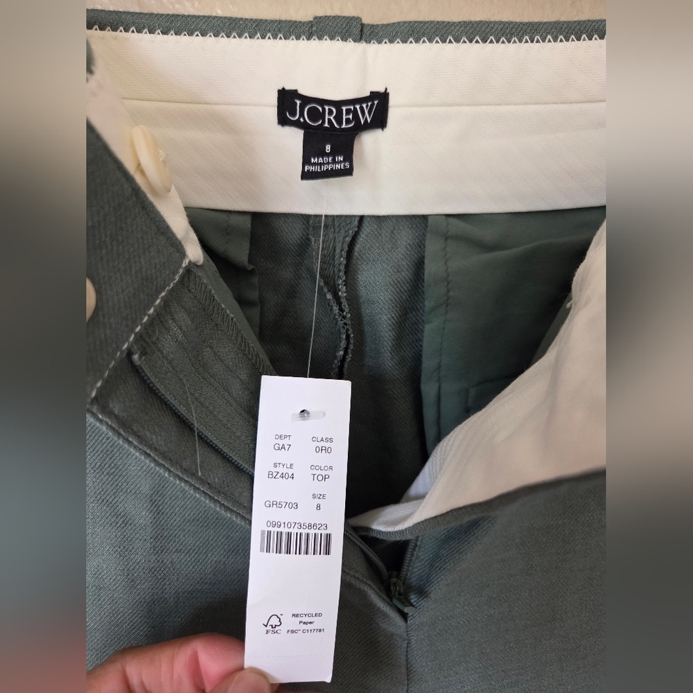 NWT J.Crew Carolina Flare Pant In Stretch Linen Blend Size 8 Green - Picture 6 of 8